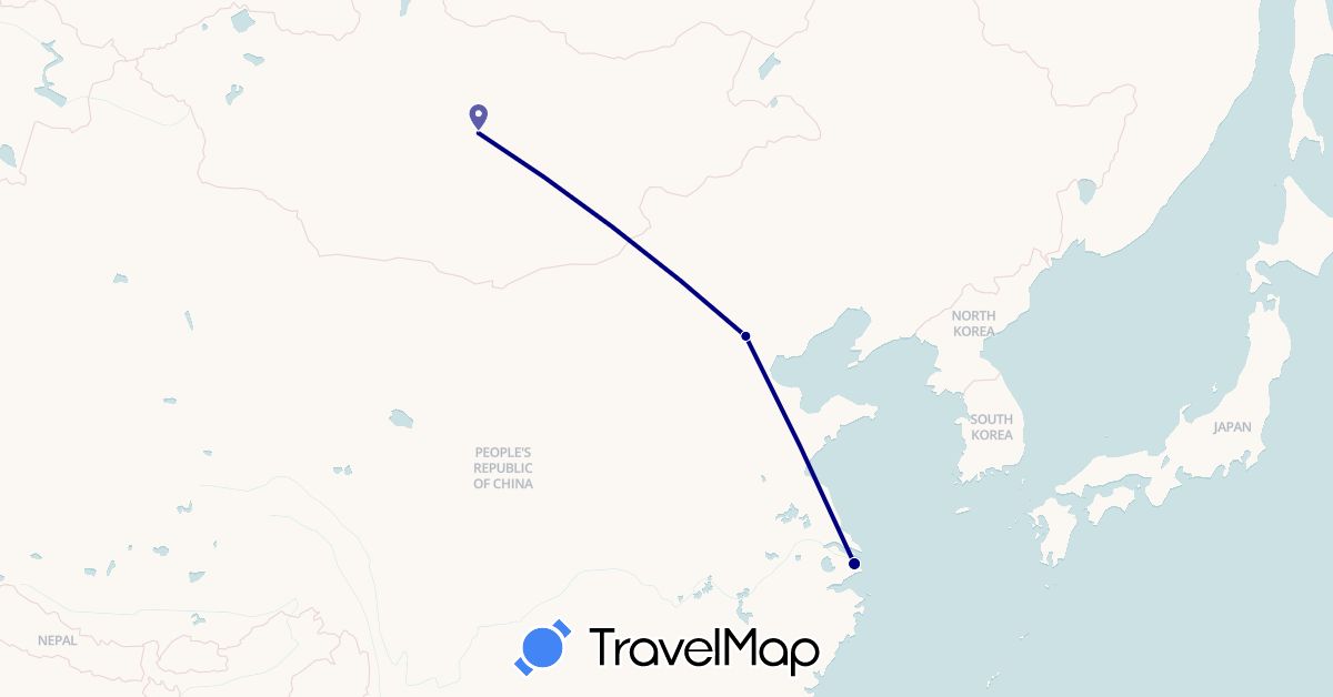 TravelMap itinerary: driving in China, Mongolia (Asia)